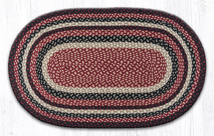  Tapis ovale en jute tressé - bourgogne, noir et brun clair rustique, 27 po x 45 po