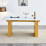 Grande table rectangulaire moderne avec un plateau à motif de 0,4 po et de grands pieds en panneau de fibres à densité moyenne