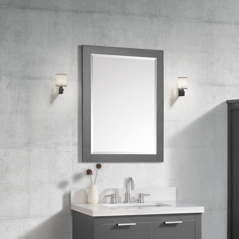 Mason Rectangle Solid Wood Beveled Mirror, Twilight Gray w/ Matte Gold, 32" H x 28" W