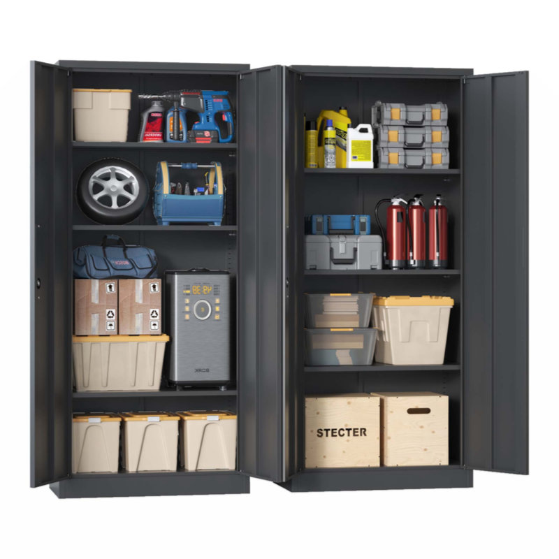 71"H Metal Garage Storage Cabinet Tool Steel Locking Cabinet With Doors And 3 Shelves, Tall Cabinets For Garage Storage Systems Lockable File Cabinet For Home Office, Classroom/Pantry
