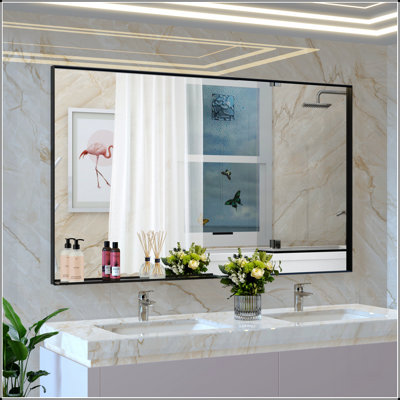 Miroir de salle de bain rectangulaire surdimensionné moderne avec cadre, grand miroir mural décoratif pour une utilisation polyvalente
