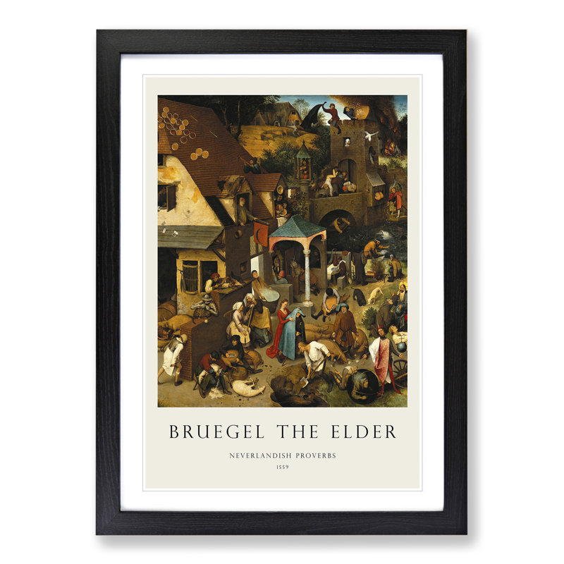 Neverlandish Proverbs by Pieter Bruegel the Elder - Picture Frame Painting, 65cm H x 48cm W x 2cm D, Black