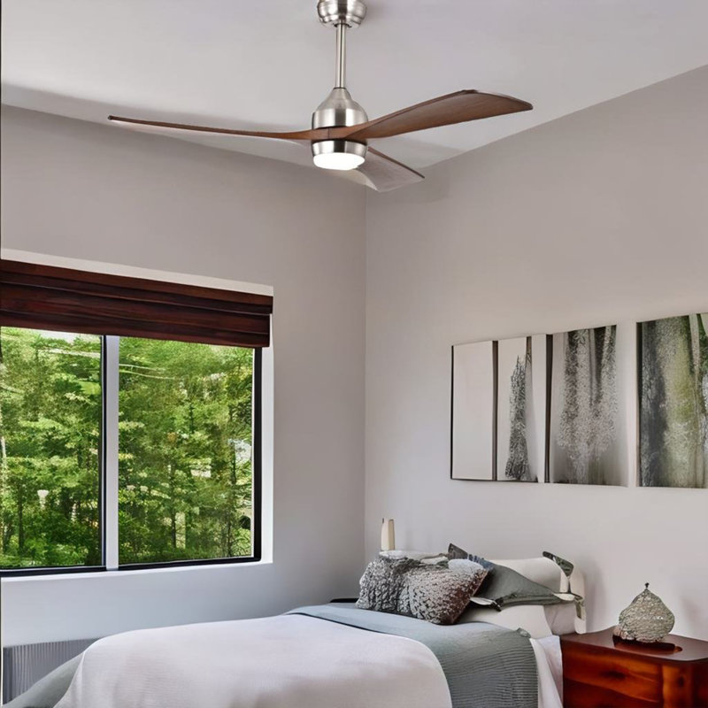 Ventilateur de plafond Led, Bois brun moyen, Argent, Bois brun