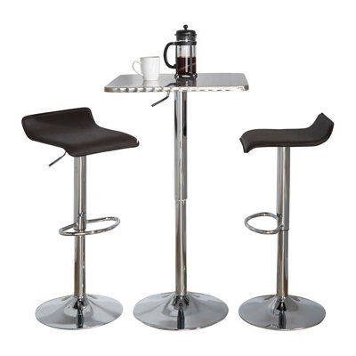 Ensemble de bar carré réglable carré en métal argenté et chromé avec PVC et repose-pieds ovale - 3 pièces