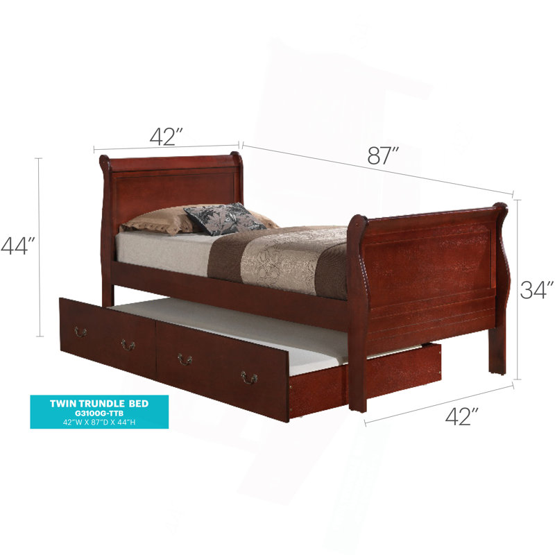 Lit simple avec rangement Classic, Cerisier, Lit simple