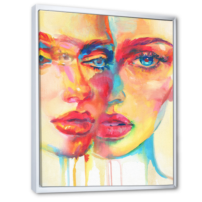 Double portrait expressionniste de deux femmes - œuvre d'art sur toile Glam, H 34 po x l 44 po x P 1,5 po, Cadre photo blanc