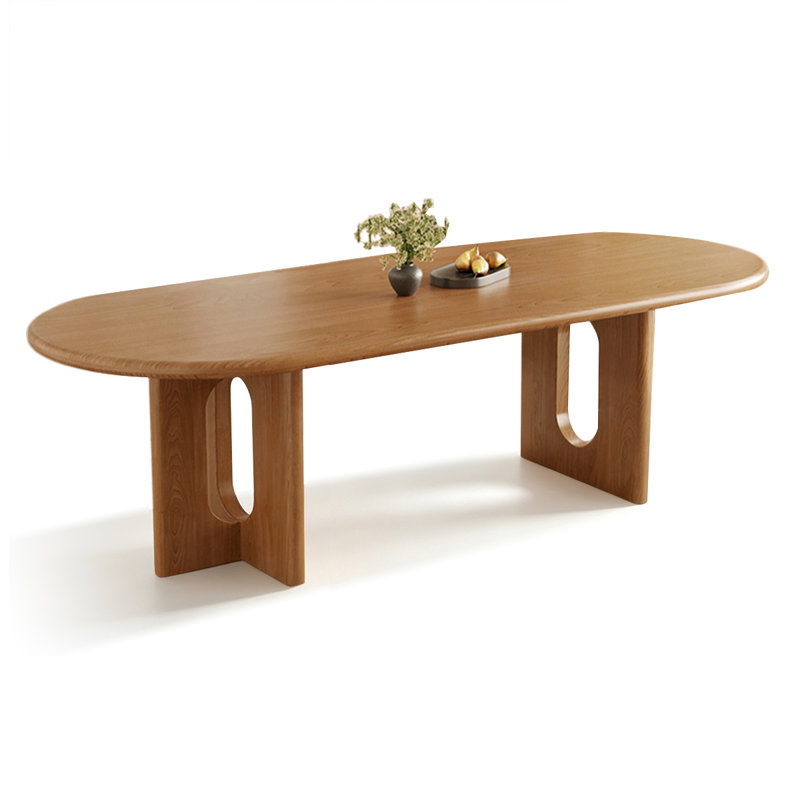 Nut-brown Oval Solid Wood Dining Table, 29.53"H×86.61"L×35.43"W