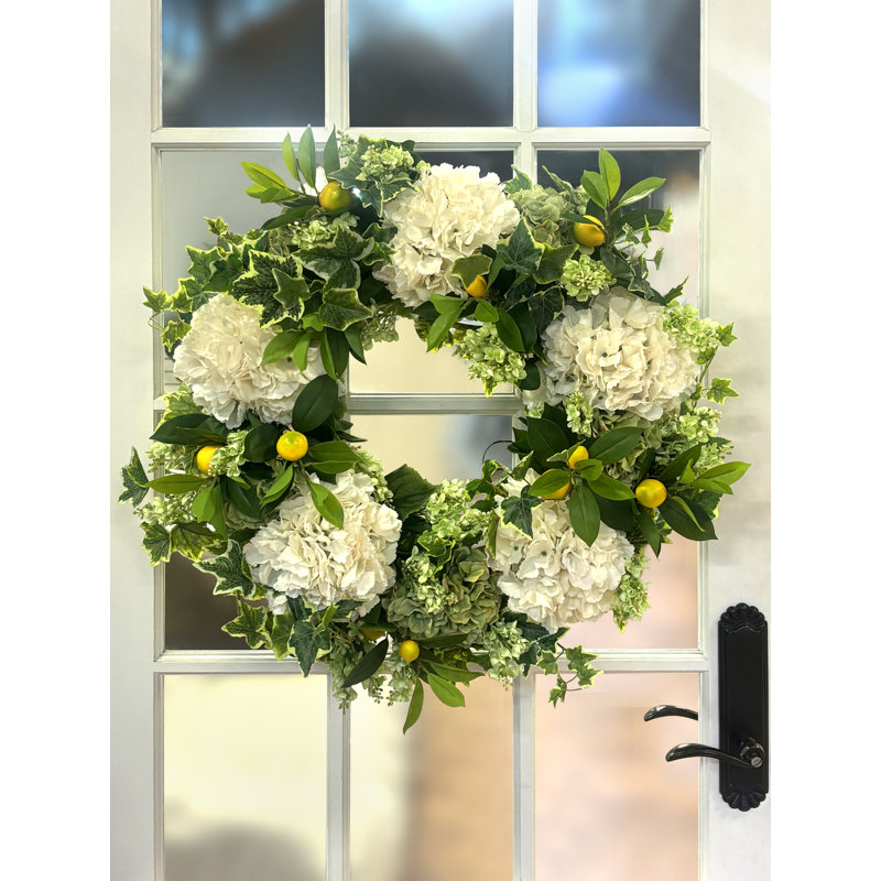 28'' Hydrangea Wreath with Lilacs and Lemons