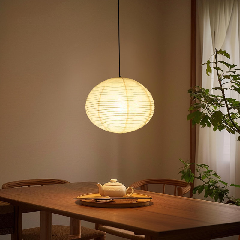 Luminaire suspendu à DEL Jupiter - Lampe ronde en papier de riz d'inspiration japonaise (ampoule incluse)