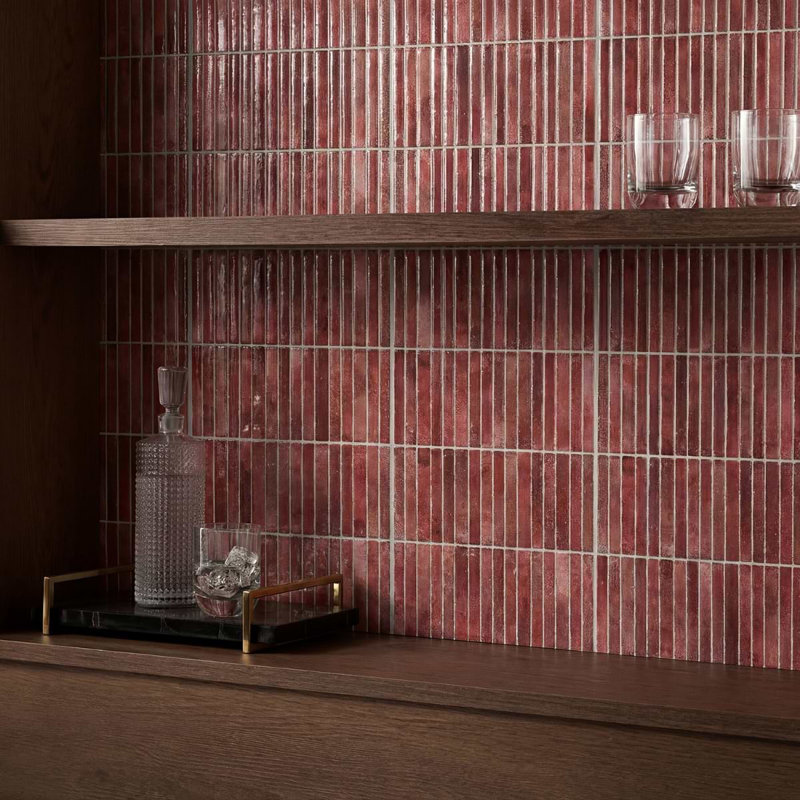 Curve Fluted 6X12 3D Glossy Ceramic Tile, Red