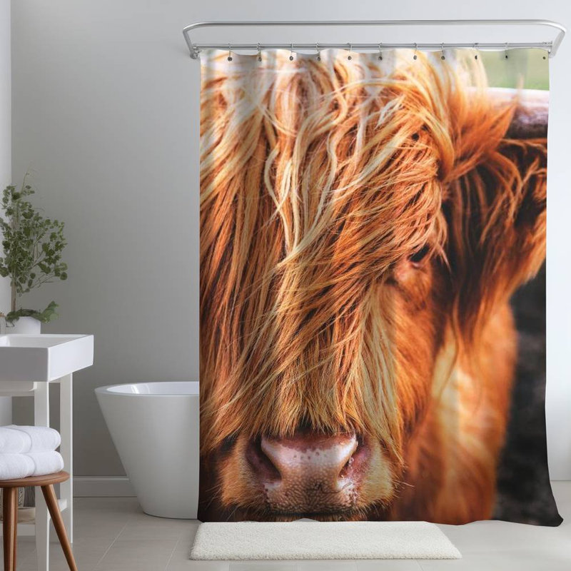 Shower Curtain PH1 – Polyester Shower Curtain, Dye Sublimation Print, 71" W × 74" L, White/Brown
