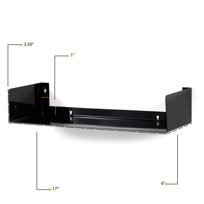 Daizee 8 Piece Metal Floating Shelf, Black