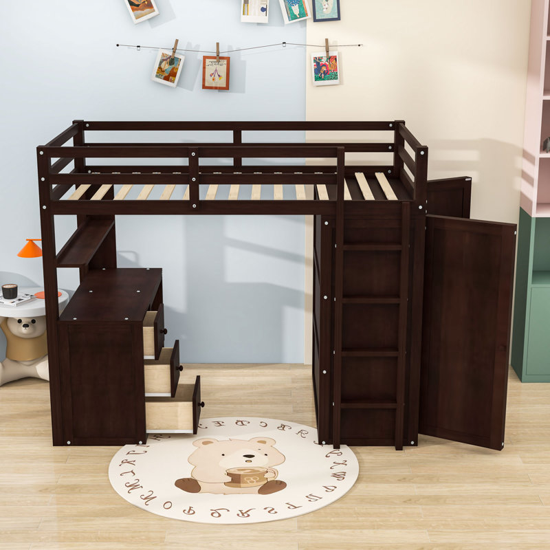 Loft Bed With Desk, Drawers, And Wardrobe, Twin, Espresso