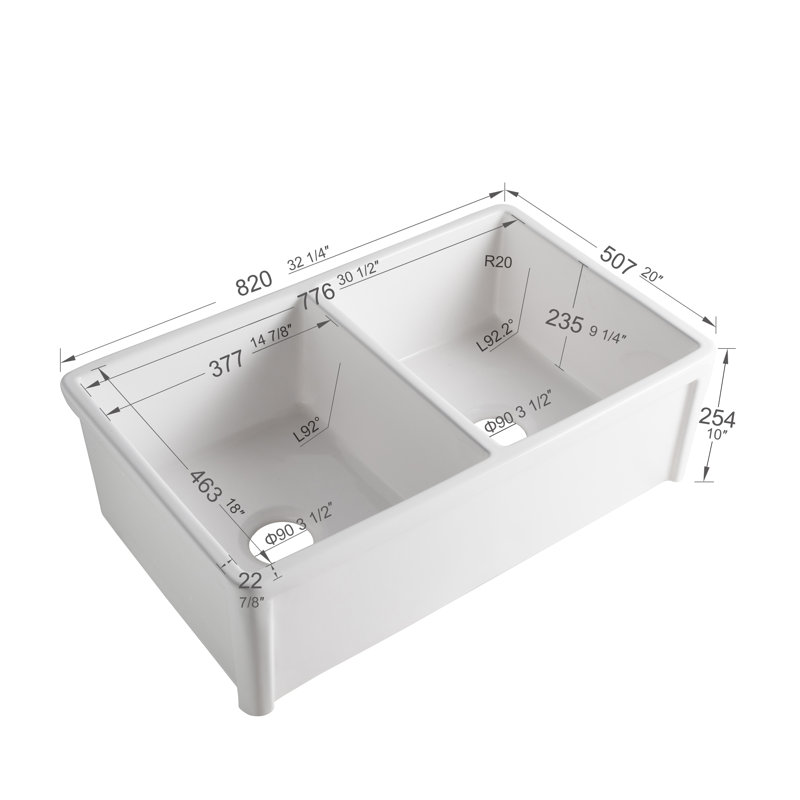 32'' L*20'' W Ceramic Kitchen Sink