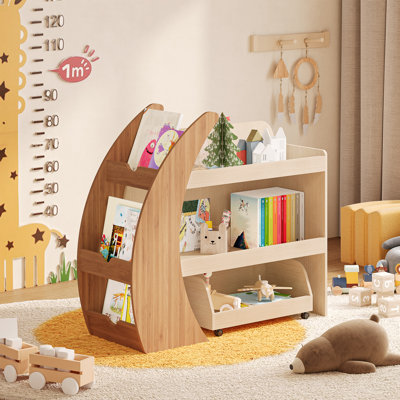 Bibliothèque pour enfants avec rangement pour jouets et tiroir à roulettes, bibliothèque en bois Montessori pour tout-petits et enfants