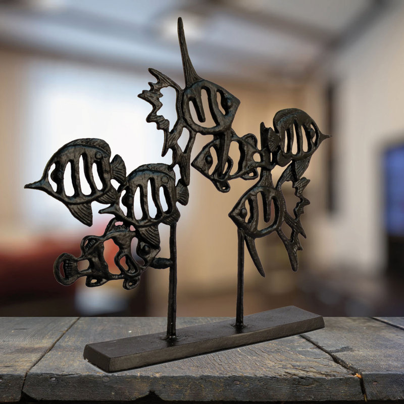 ANGEL FISH SHOAL Iron Ornament 33cm, Mocha