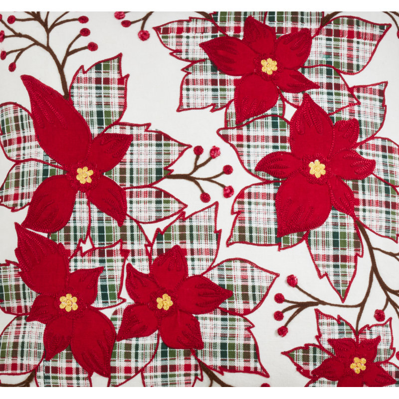 Red and Plaid Poinsettia 20" Decorative Pillow Cover