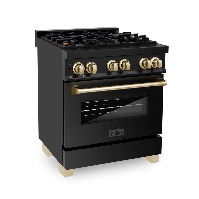 ZLINE Autograph 30" Legacy Dual Fuel Range, Gold Black Stainless Steel
