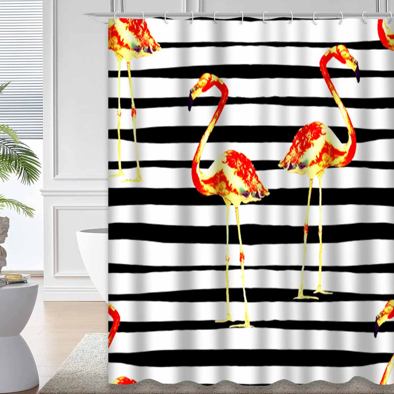 Aquarelle flamant rose avec lignes rayées Aloha avec 12 crochets, L 72 po x l 78 po