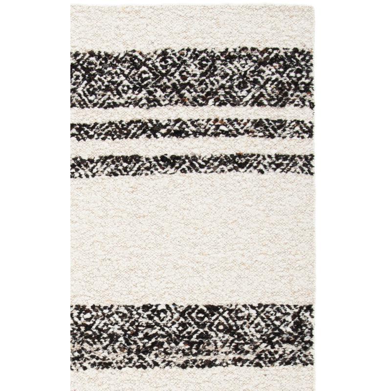 Abbee Natura Hand Woven Wool/Cotton Southwestern Rug in Ivory/Black, Rectangle 9' x 12'