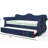 Wood Daybed With Trundle In Stylish Navy Velvet - Frame, Charming Crystal Tufts, Comfortable Curved , Modern Bedroom Accessory Piece Blue Relaxing Contemporary Furniture-1102317145