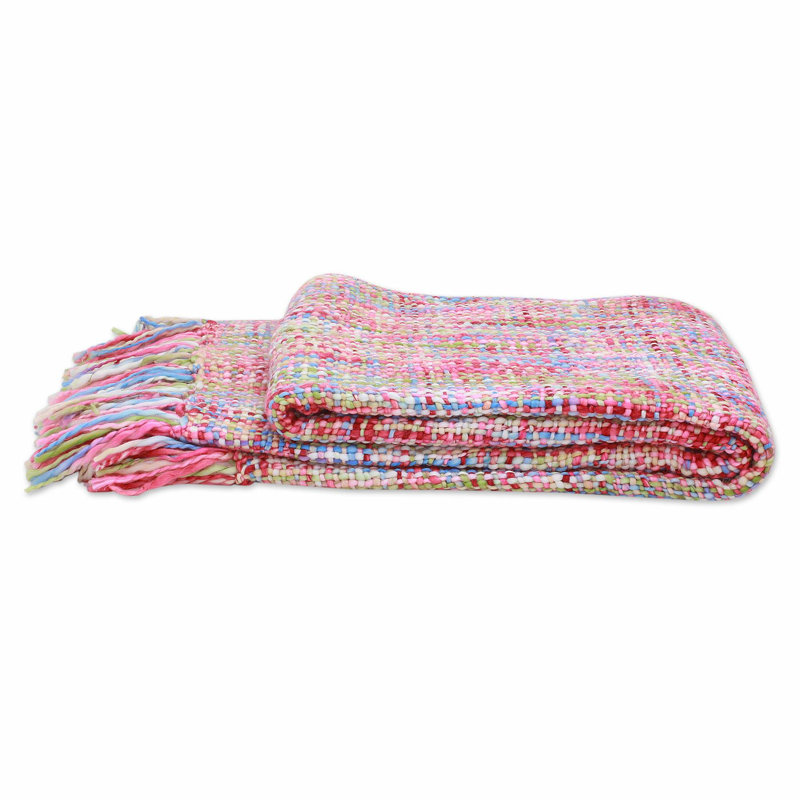 Handmade Multicolor Cotton Throw Blanket with Fringe