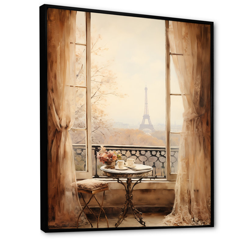 «Rustic Eiffel Tower Paris Window View II - City Paris», art mural, H 20 po x l 12 po x P 1 po, Cadre flottant noir