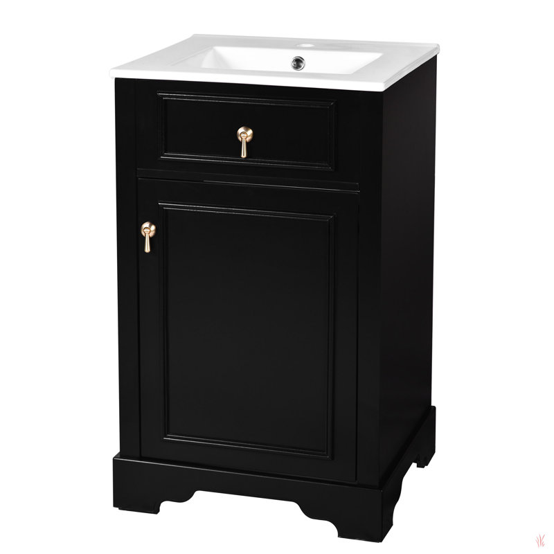 20-Inch Bathroom Vanity With Ceramic Sink, Soft Close Door, Adjustable Shelf, And Door-Mounted Storage Rack - Ideal For Small Bathrooms