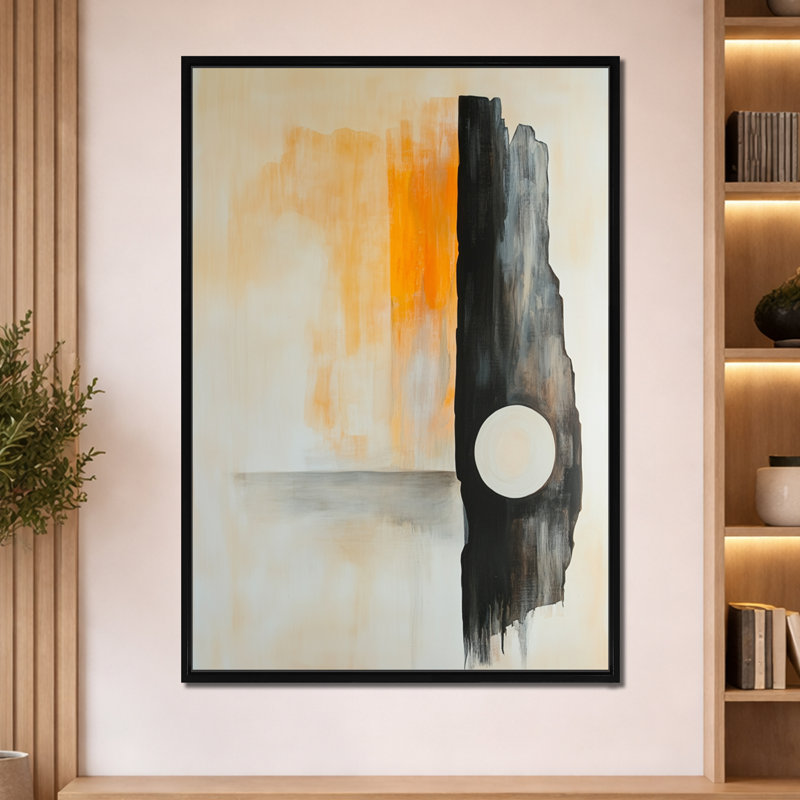 Éclipse d'ambre - Tableau abstrait encadré sur toile, H 60 po x l 40 po, Cadre flottant noir