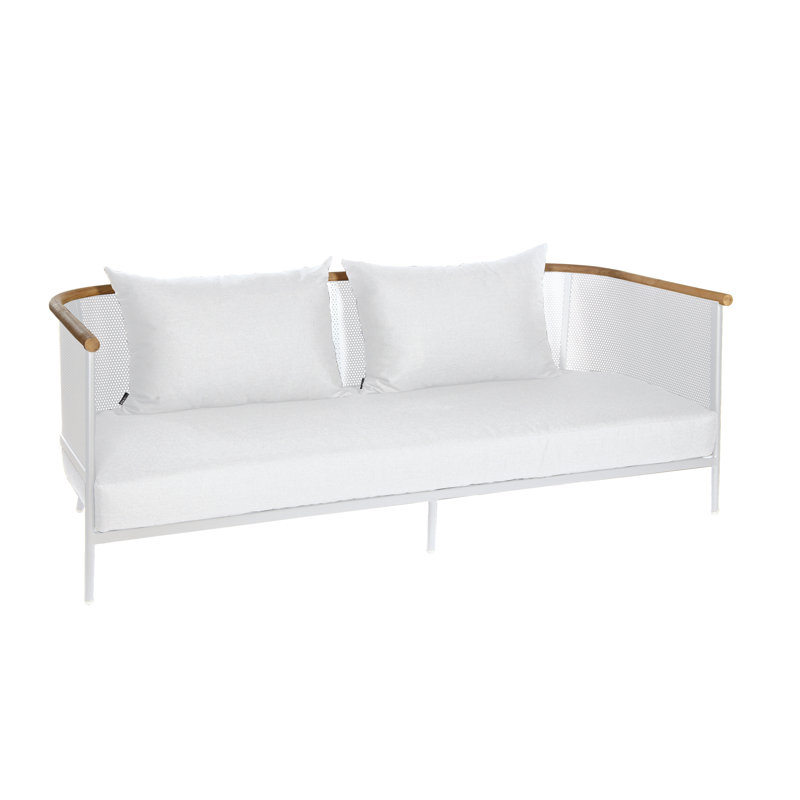 Riad 80.75'' Wide Powder Coated Aluminum Patio Sofa with Cushions, White, Canvas Natural