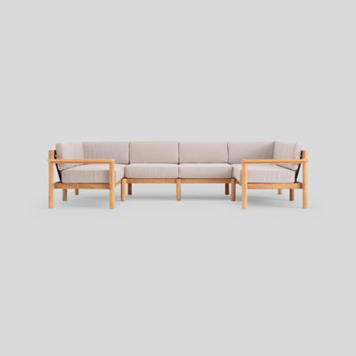 Haven 8-Piece U-Shaped Teak Outdoor Sectional with Sunbrella Cushions and Wooden Armrest