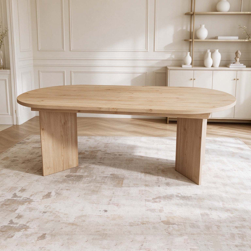 Extendable Dining Table 160/200 x 90 cm, Seats 6-8 People, Simple Style Table with Rounded Corners and Thickened Tabletop, Oak Color