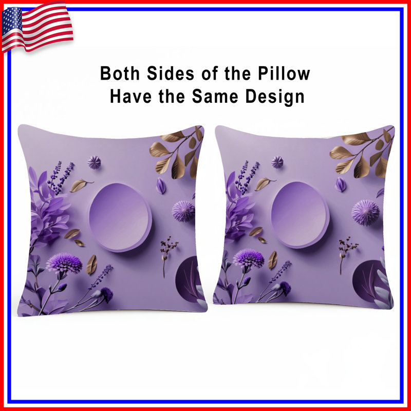 Coussin mauve à motif floral, 16 po x 16 po