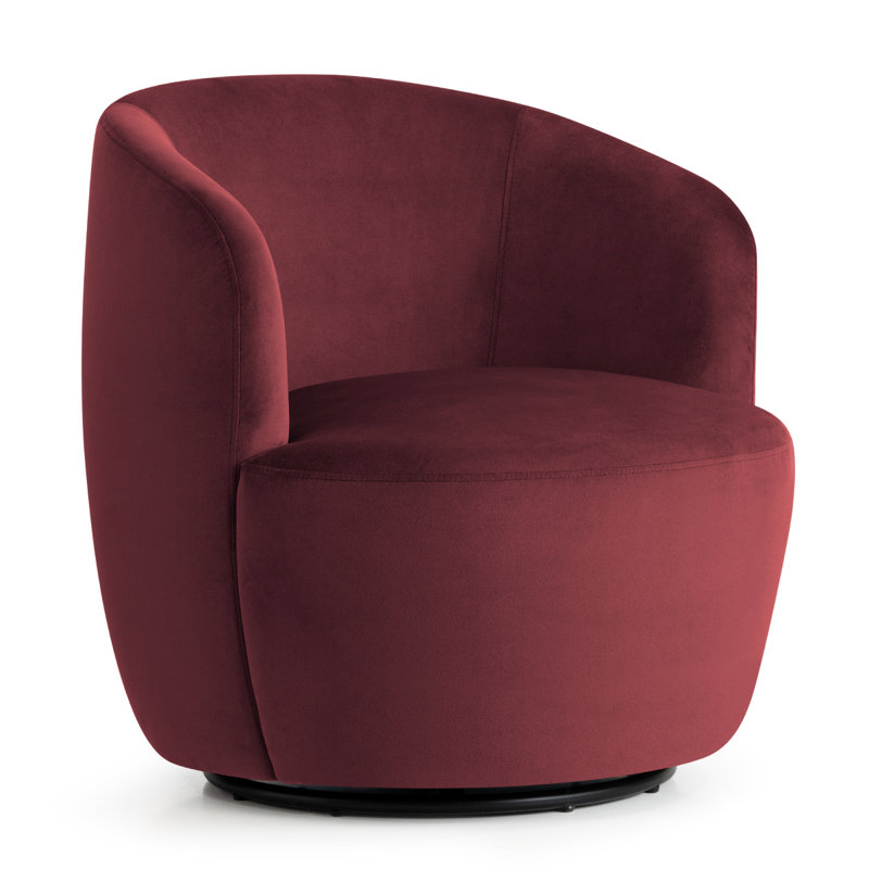 27" Wide Upholstered Velvet Small Swivel Barrel Accent Chair, Burgundy