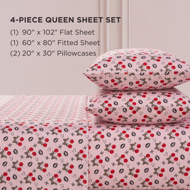 Juicy Couture Printed Microfiber Sheet Set, Queen, Rocker Lips