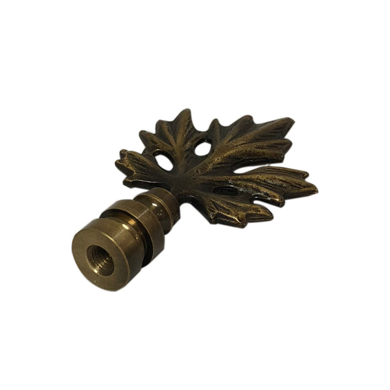 Maple Leaf Lamp Finial, Antique Brass