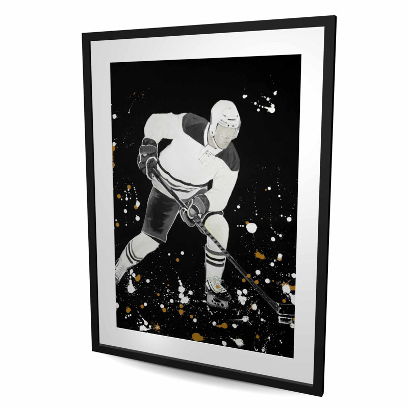 Joueur de hockey en action - Reproduction matte encadrée pour la décoration intérieure