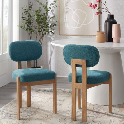 Ensemble de 2 chaises de salle à manger en bois, chaises d'appoint de cuisine rembourrées Boucle, chaises d'appoint de salle à manger sans accoudoirs de style Mid-Century avec pieds en bois massif