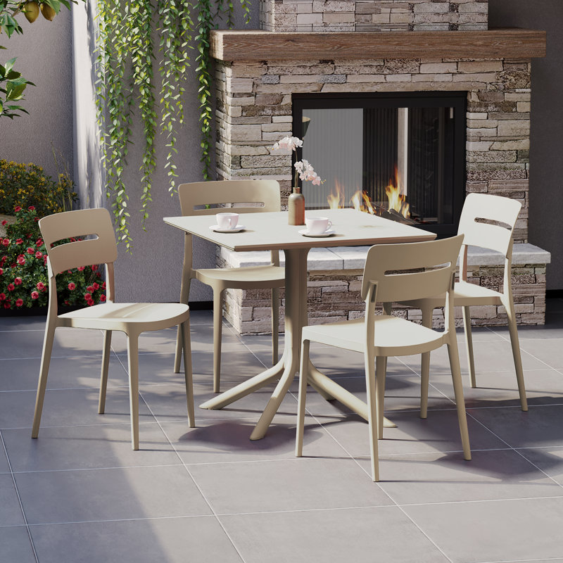 Ensemble repas carré pour 4 personnes, Beige