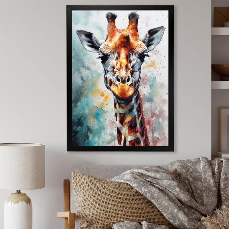 Portrait abstrait de girafe - Art mural girafe, Cadre photo noir, H 40 po x l 30 po