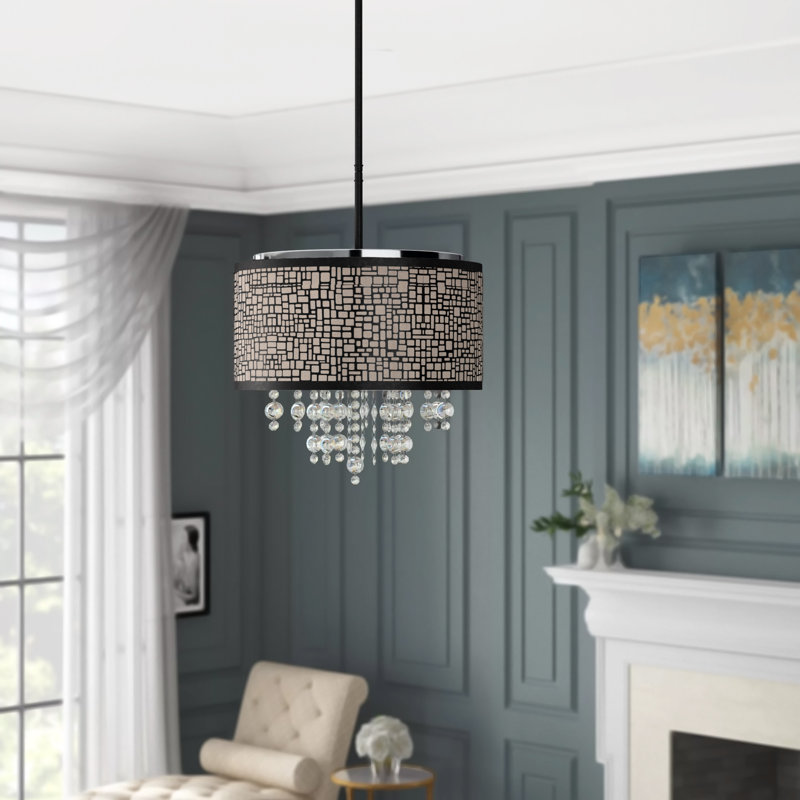 Luminaire suspendu cylindrique à 4 lumières Dawon, Noir brunâtre