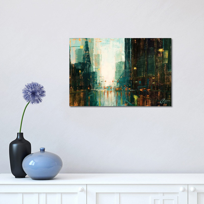 Denver - Broadway In The Rain I by Christopher Clark - Painting on Canvas, Wrapped Canvas, 30.48 cm H x 45.72 cm W