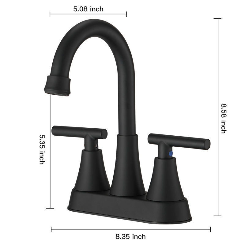 Fineline 4-Inch Matte Black Centerset 2-Handle Bathroom Sink Faucet With Drain Assembly