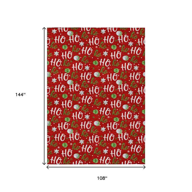 Tapis lavable d'intérieur/extérieur rouge, blanc et vert « Ho Ho Ho » de 2,74 m x 3,66 m