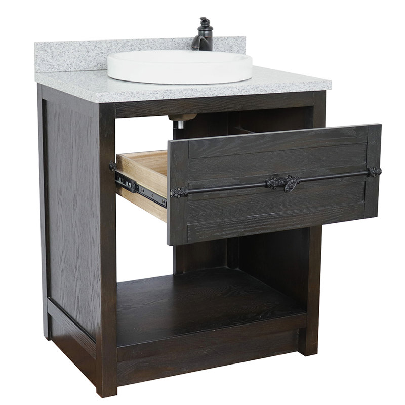 Zimmerman 31'' Single Bathroom Vanity with Top, Brown Ash, Gray Granite