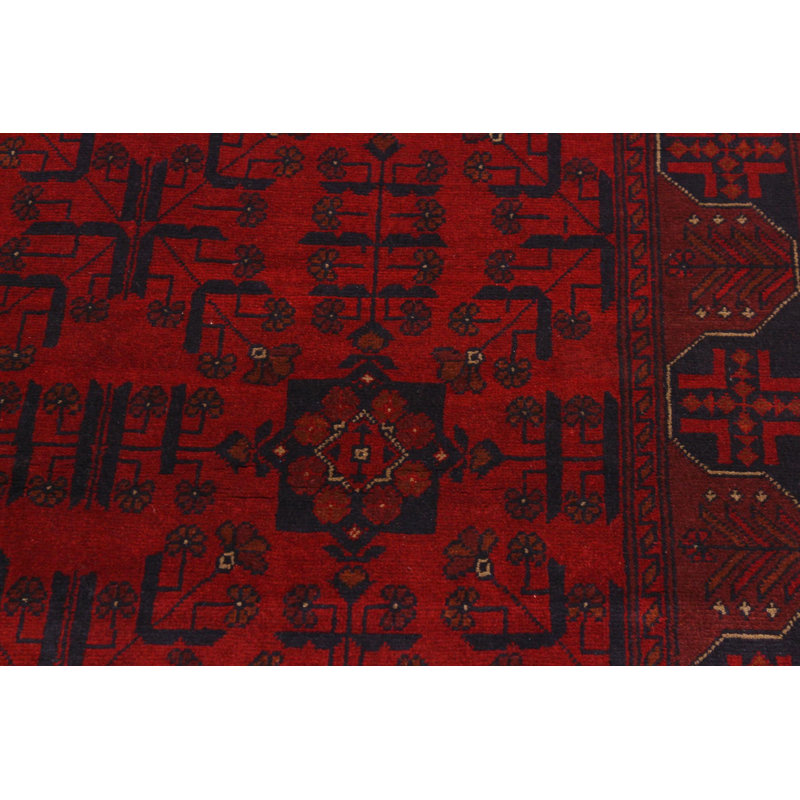 Tapis oriental rouge / noir en laine noué à la main 4 pi 3 po x 6 pi 3 po Cremeans