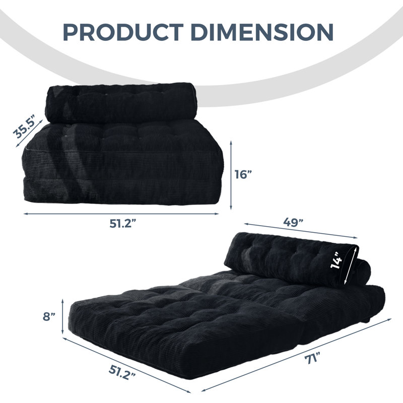 Boneless 8" Futon mattress, Folding Sofa Bed, Black, Double