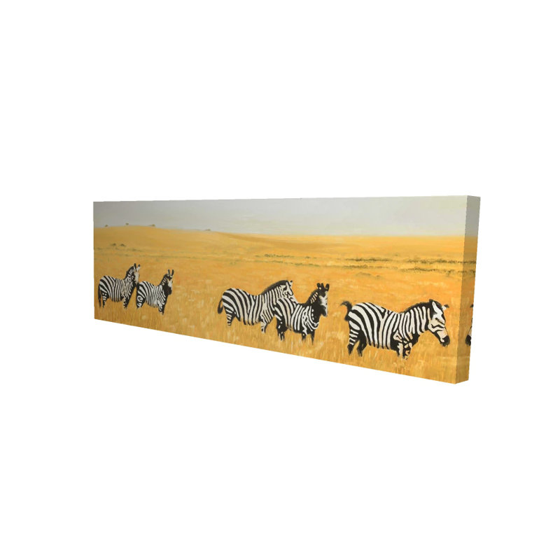 Troupeau de zèbres sur toile - faune jaune, décoration murale