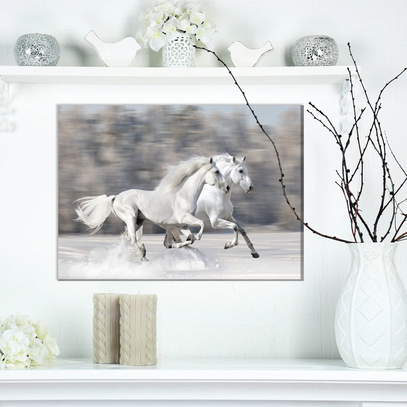 Animal, chevaux blancs, impression sur toile - Deux chevaux blancs, H 20 po x l 20 po x P 1 po