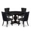 Ensemble de salle à manger 5 pièces en polyester 4 chaises de cuisine gris foncé, dossier capitonné et table ronde de 48 po au fini noir sablé.-1170970620